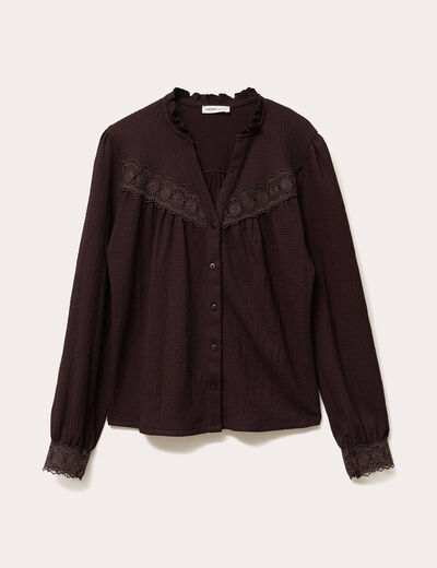 Blouse manches longues marron foncé femme