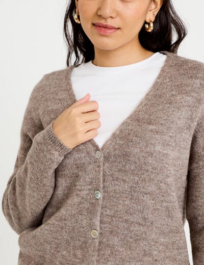 Gilet boutonn&eacute; avec col en V taupe femme