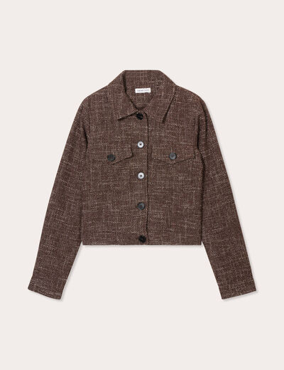 Veste tweed boutonnée bordeaux femme
