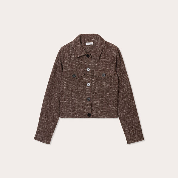 Veste tweed boutonnée bordeaux femme