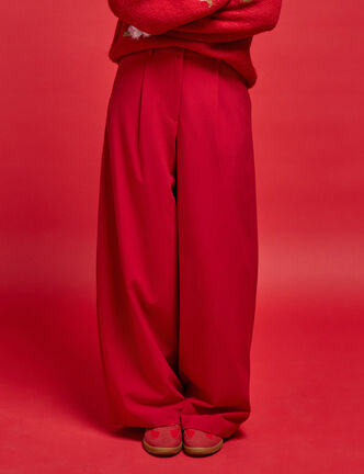 Pantalon barrel taille standard rouge femme