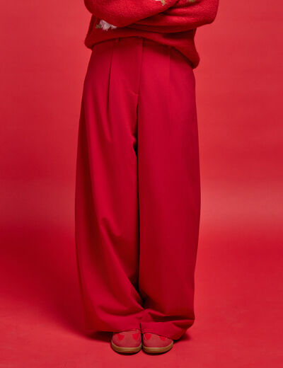 Pantalon barrel taille standard rouge femme