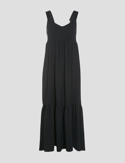 Robe longue évasée bretelles noir femme