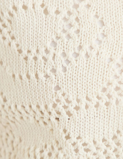 Gilet col v manches 3/4 aspect dentelle ecru femme