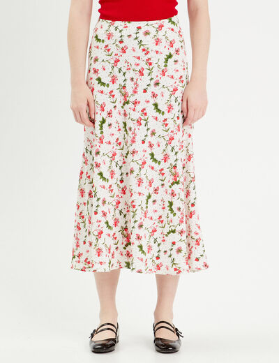 Jupe midi évasée fluide blanc femme