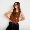 Top ajust&eacute; court sans manches col rond marron femme