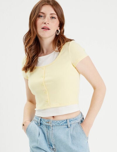 T-shirt 2-en-1 jaune pastel femme