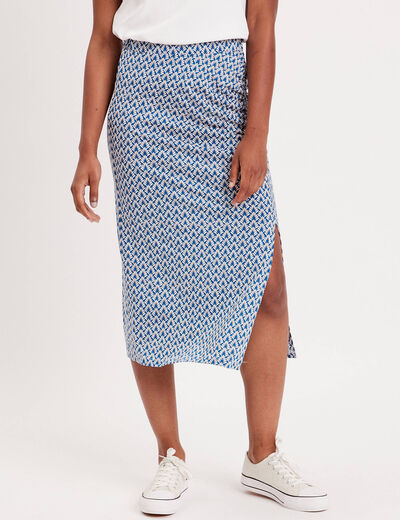 Jupe longue droite fronces bleu marine femme