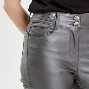 Pantalon skinny enduit gris foncé femme