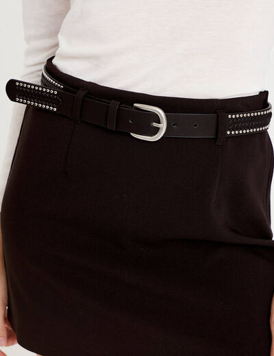 Jupe-short droite avec ceinture amovible noir femme