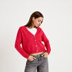 Gilet col v manches longues rouge femme
