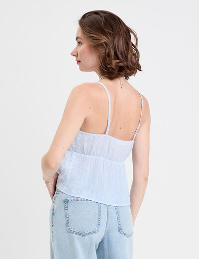 Débardeur court décolleté noeuds beige femme