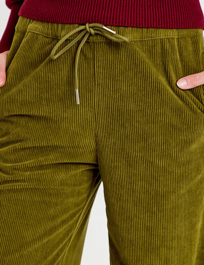 Pantalon bootcut taille standard velours vert kaki femme