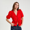 Blouse manches courtes noeuds rouge fluo femme