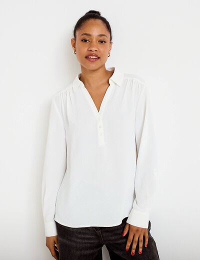 Blouse droite manches longues ecru femme