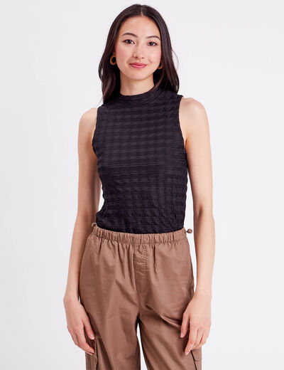 D&eacute;bardeur gaufr&eacute; col montant noir femme