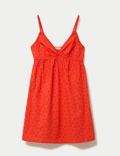 Robe courte &eacute;vas&eacute;e col v bretelles orange fonc&eacute; femme