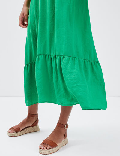 Robe longue évasée volantée vert menthe femme