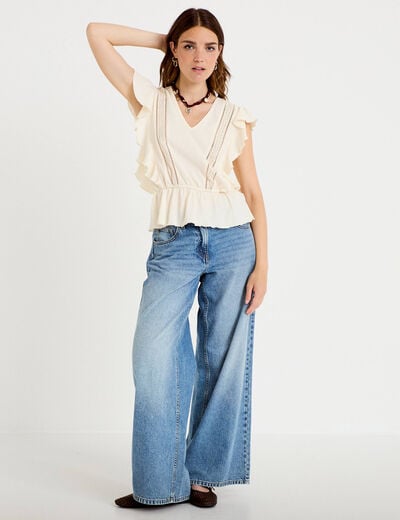 Blouse &agrave; volants ecru femme