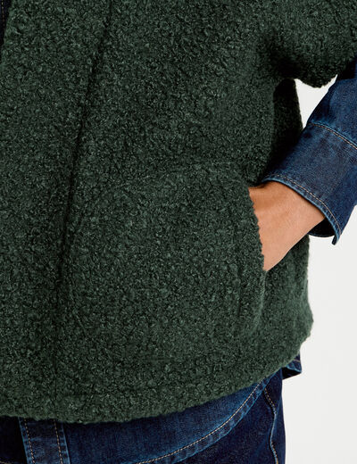 Gilet oversize cropped manches courtes vert fonc&eacute; femme