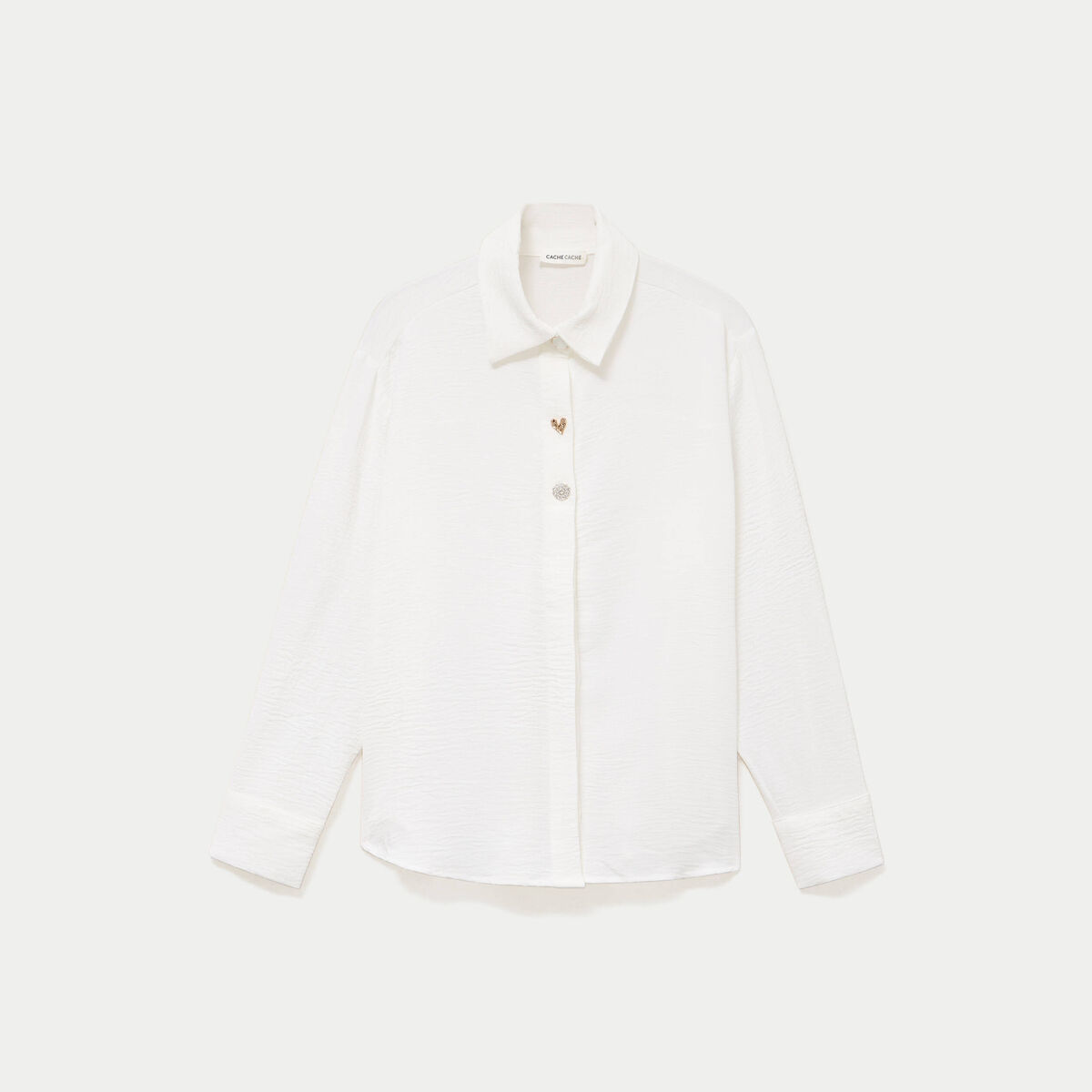 Chemise droite pliss&eacute;e manches longues ecru femme