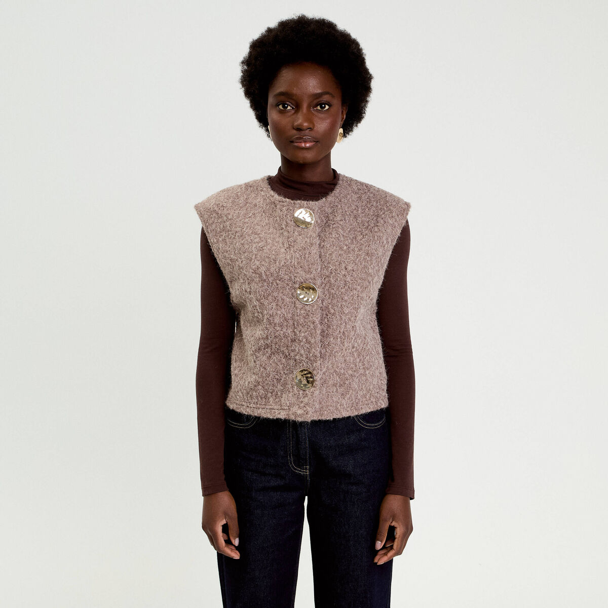 Gilet sans manches effet polaire taupe femme