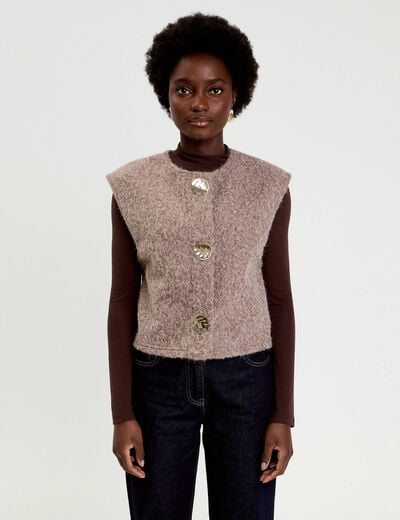 Gilet sans manches effet polaire taupe femme