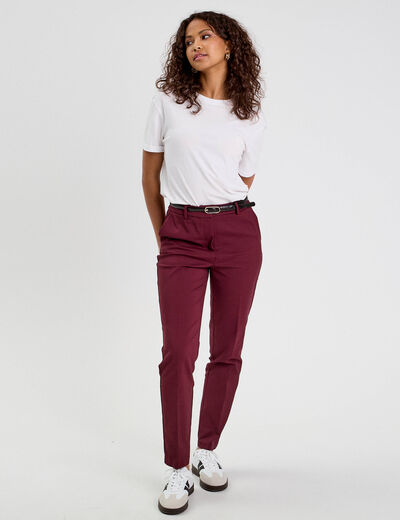 Pantalon cigarette ceinturé violet foncé femme