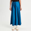 Jupe midi droite effet satin bleu marine femme