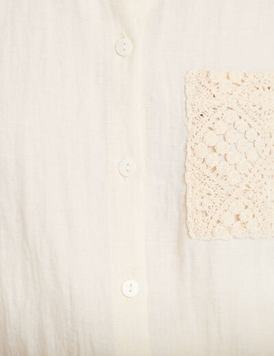 Chemise col classique manches courtes ecru femme
