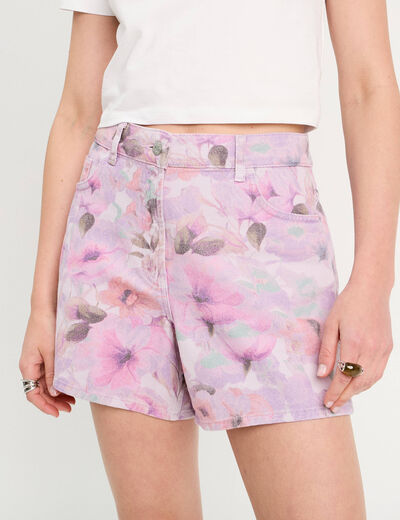 Short large en jean rose femme