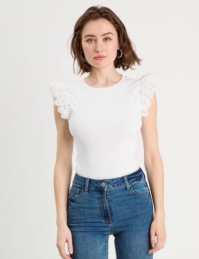 Débardeur volants brodés blanc femme