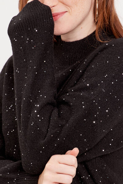 Pull manches longues sequins noir femme