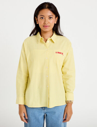 Chemise droite broderie col am&eacute;ricain jaune femme