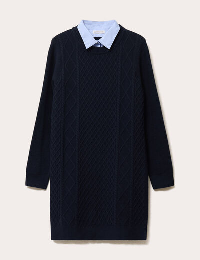 Robe pull col 2-en-1 bleu marine femme