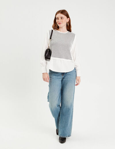 Sweat effet 2-en-1 chemise ecru femme