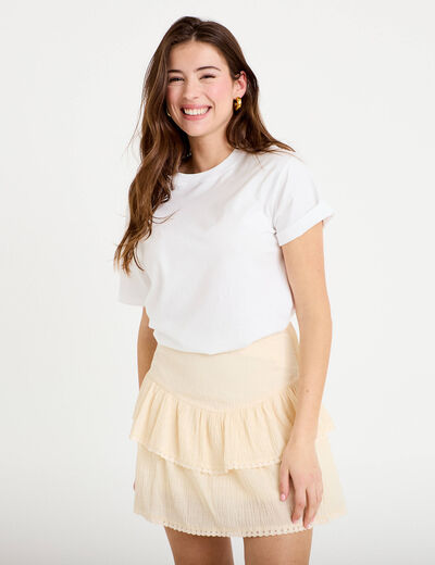 Jupe courte &eacute;vas&eacute;e ecru femme