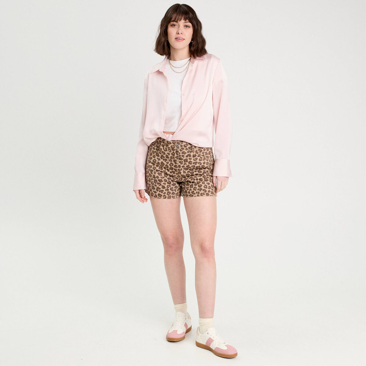 Short large en jean beige femme