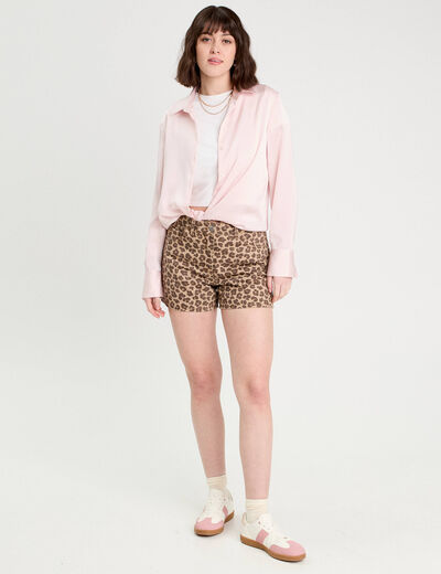 Short large en jean beige femme