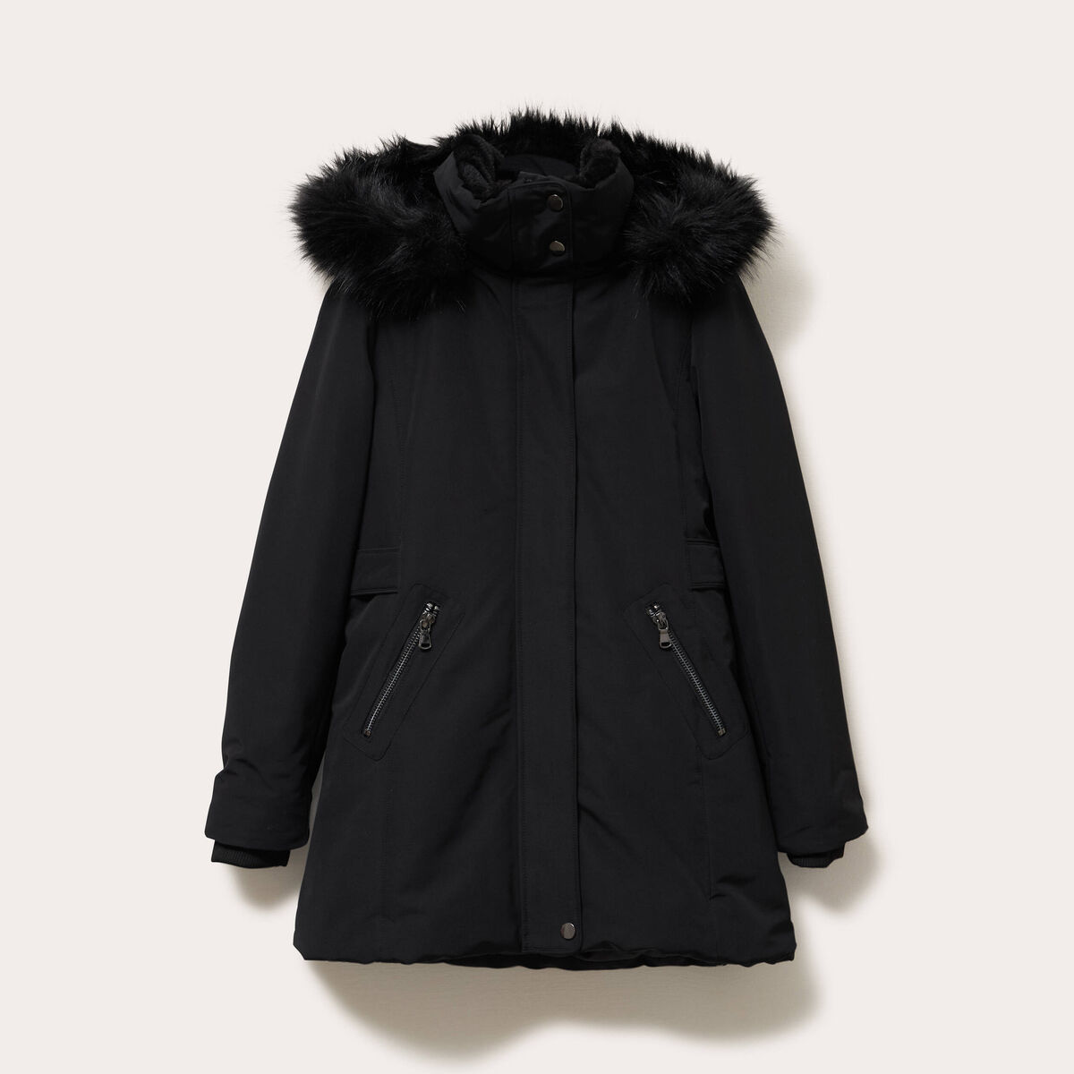 Parka droite avec capuche noir femme