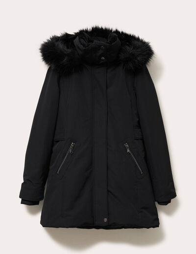 Parka droite avec capuche noir femme