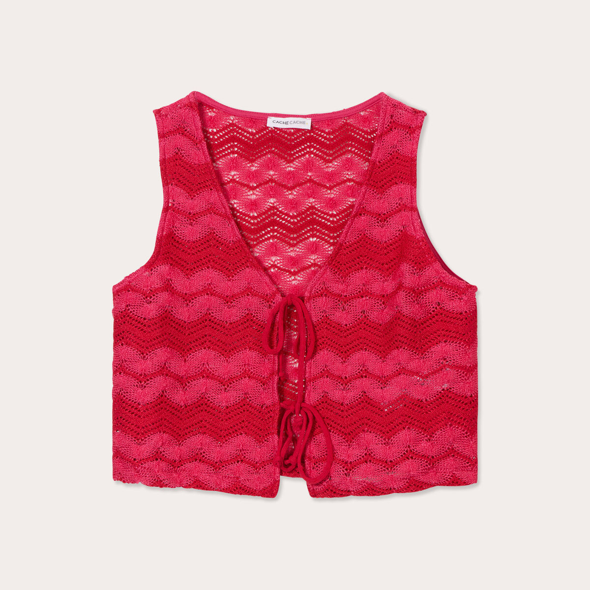 Gilet cropped crochet rose fushia femme