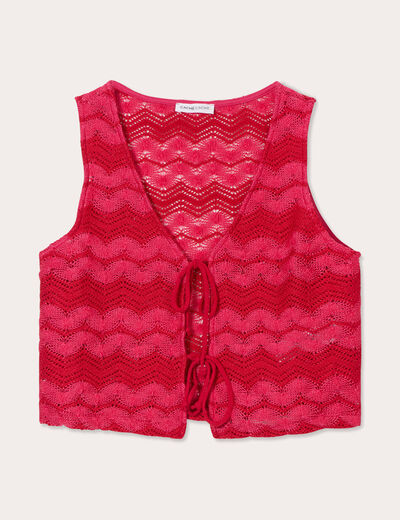 Gilet cropped crochet rose fushia femme