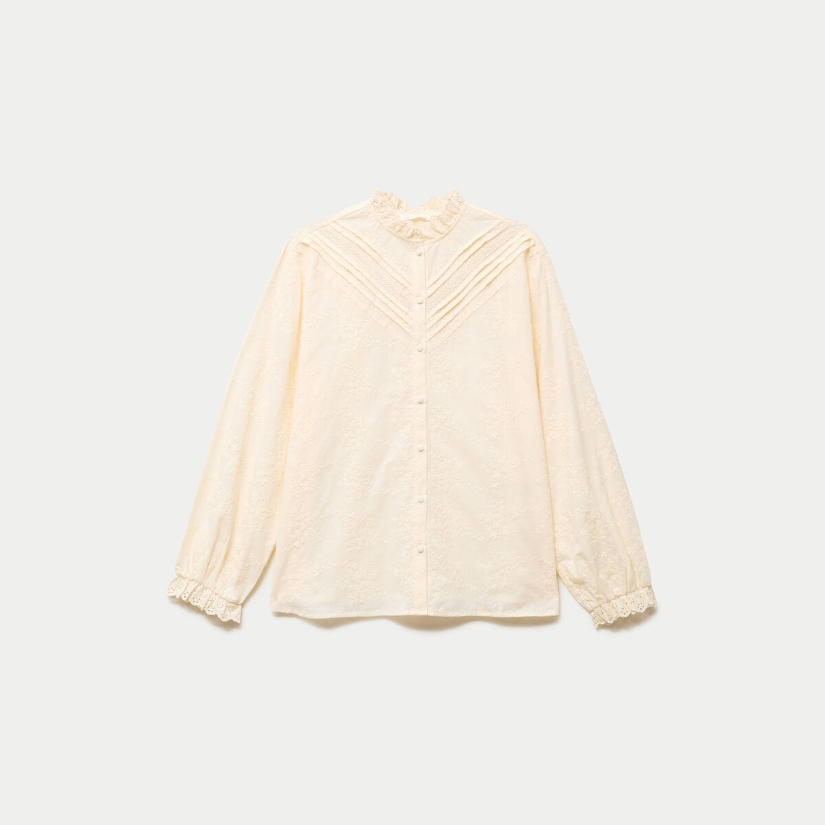 Blouse ample col montant manches longues ivoire femme