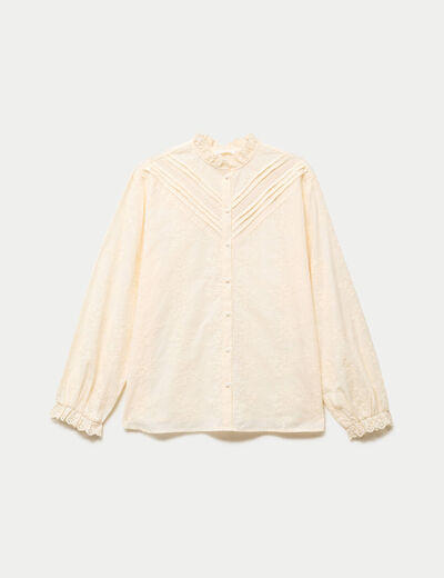Blouse ample col montant manches longues ivoire femme