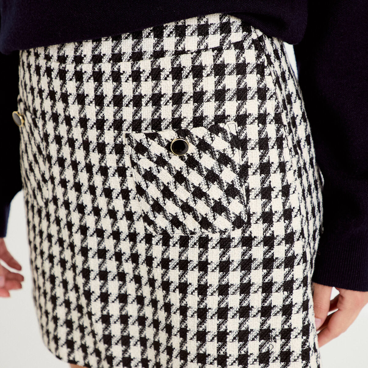 Jupe-short trap&egrave;ze tweed taille haute noir femme