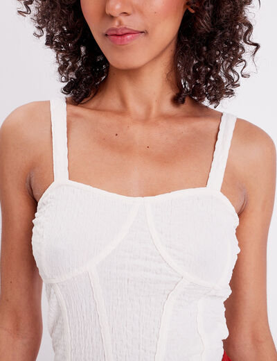 Débardeur bustier gauffré ecru femme