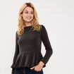 Pull ajust&eacute; court manches longues gris fonc&eacute; femme