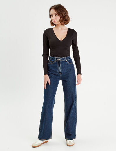 Jeans wide leg taille haute denim brut femme