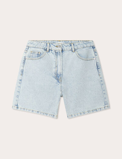 Short large en jean denim bleach femme